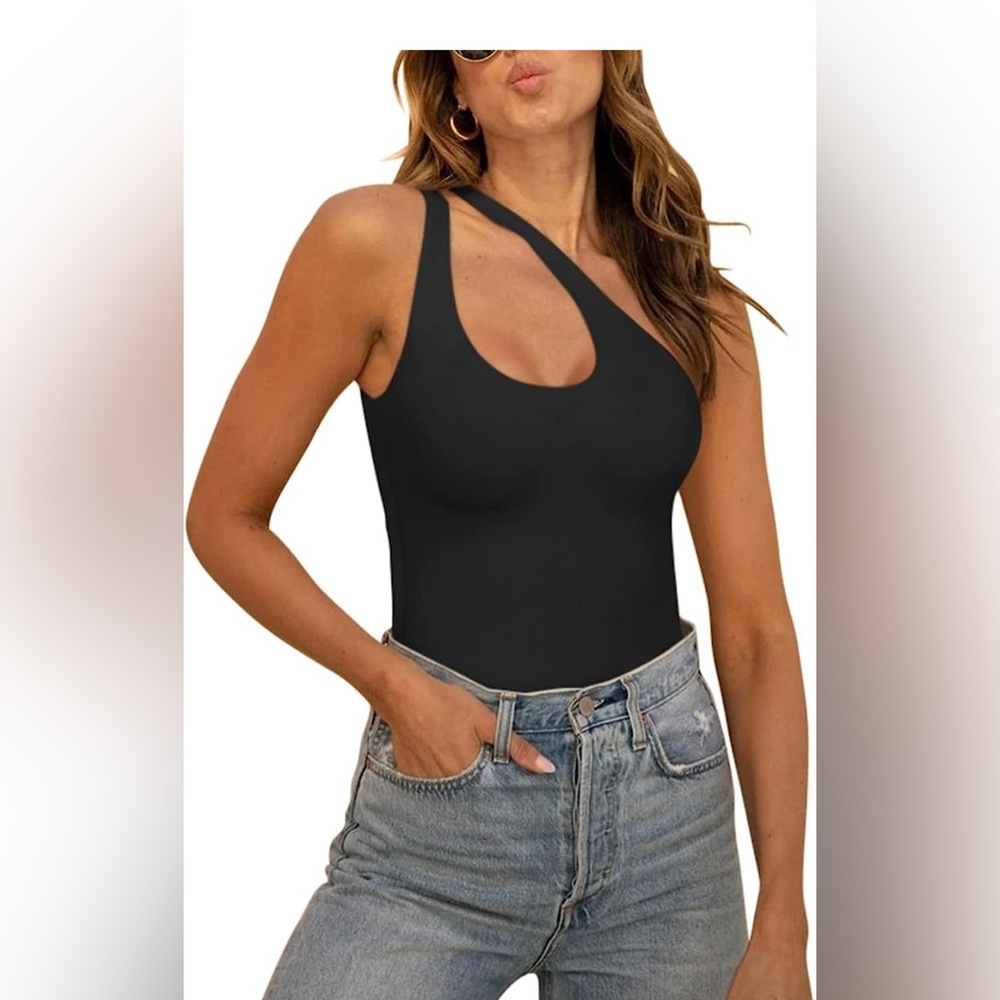 REORIA Women’s One Shoulder Cutout Front Backless Sleeveless Tank Bodysuits